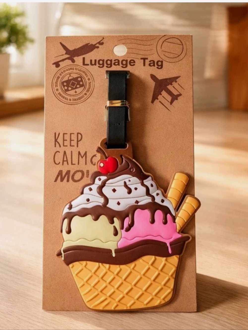 Luggage Tag - Ice Cream Sundae Pink, Yellow, Brown - Picture 3 of 4
